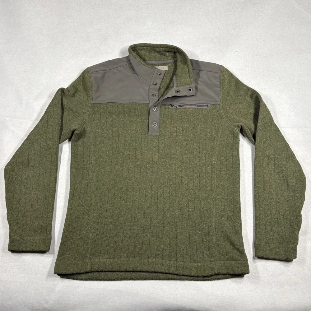 REI Co-op Mens Olive Green Ribbed Snap Neck Pullover Sweater Size Small